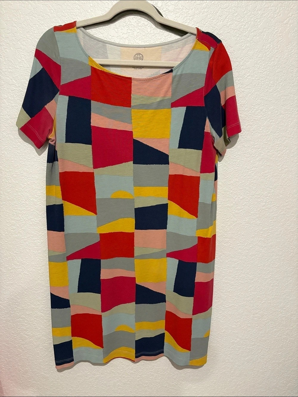 Tory Burch Geometric Mini Dress in Red & Gray